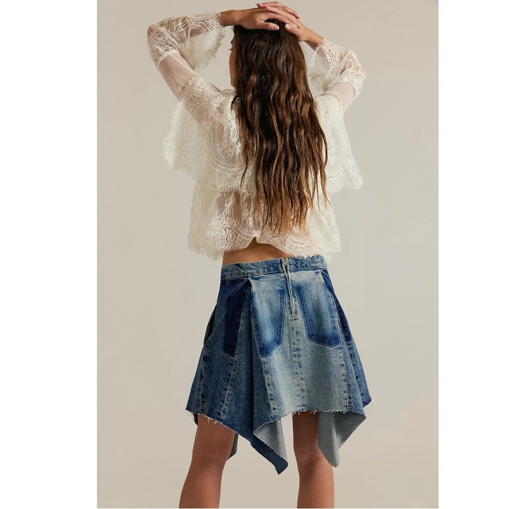 Free People Bohemian Retro 70s Festival Wild River Handkerchief Denim Skirt 28 - Picture 6 of 12